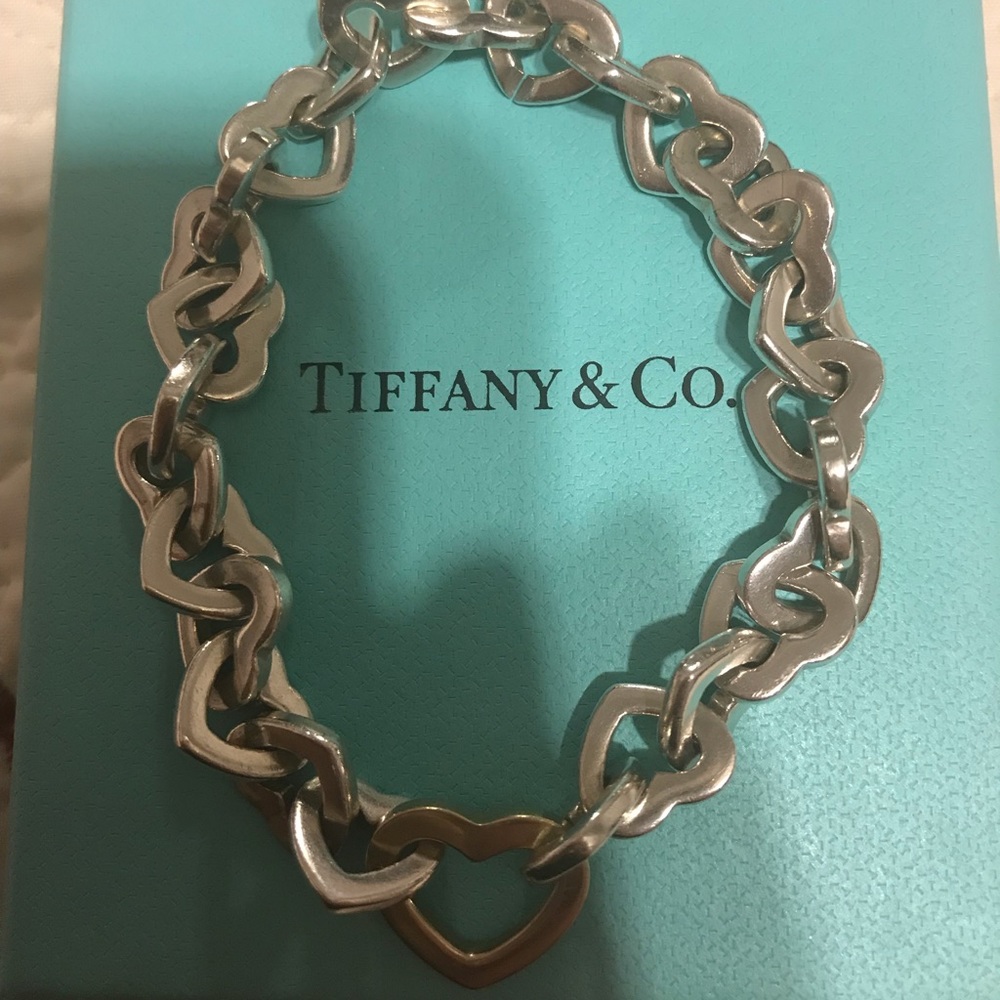 Tiffany 18k and Silver heart link bracelet